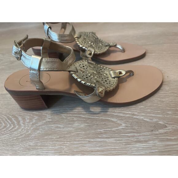 Jack Rodgers Gretchen Gold Block Heel Sandals Size 6.5 / 7 Boho Beach - Picture 3 of 8